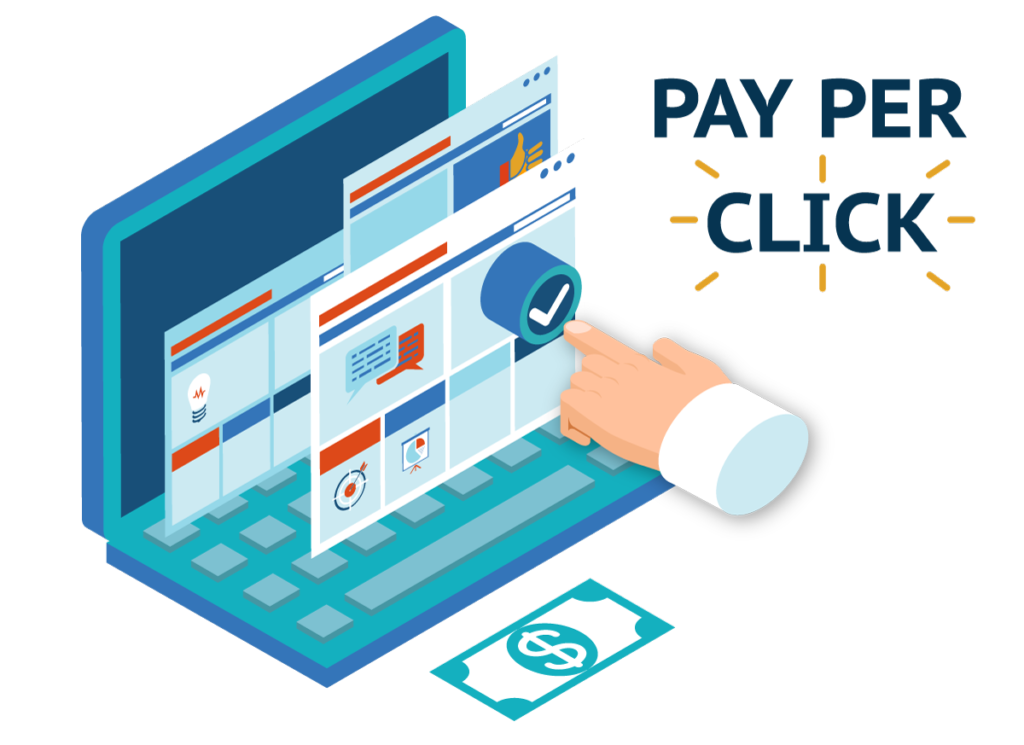 Illustration of pay-per-click advertising on a laptop
